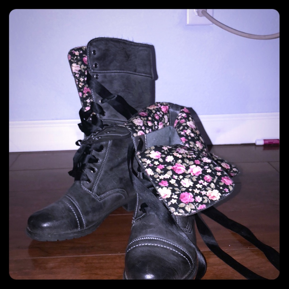 floral combat boots